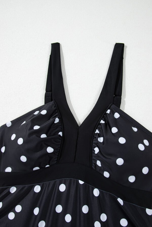 Black Polka Dot Print V Neck Tankini Set