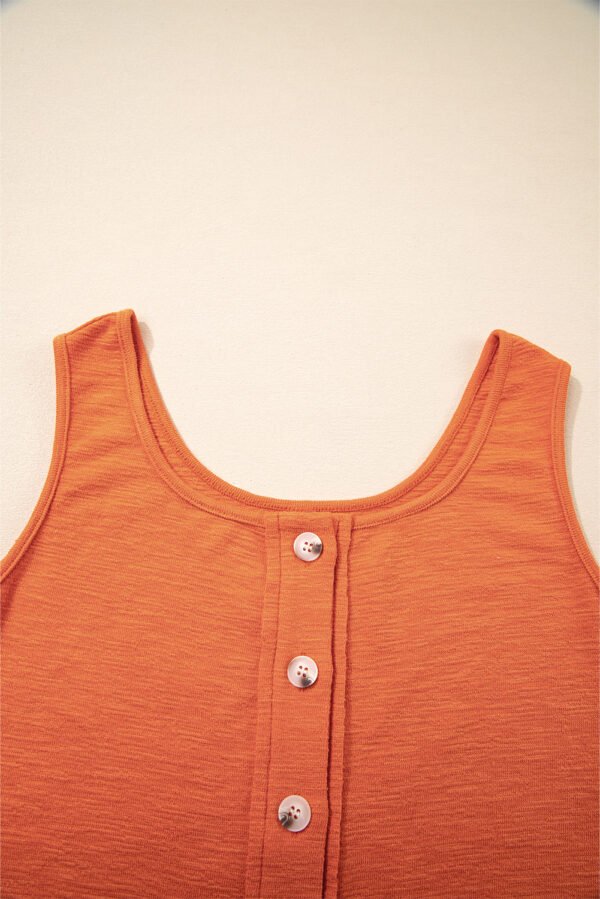 Grapefruit Orange U Neck Button Front Sleeveless Romper