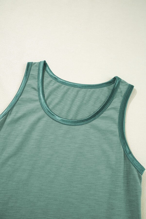 Mist Green Metallic Sheen Edge Scoop Neck Tank Top