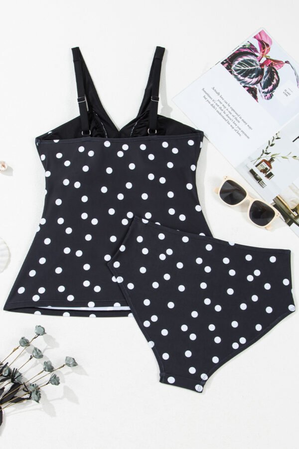Black Polka Dot Print V Neck Tankini Set