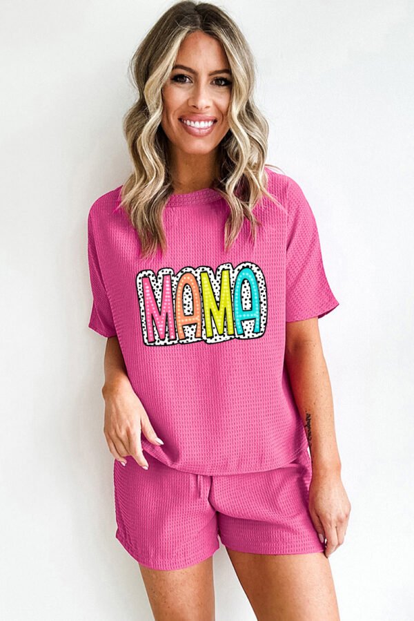 Rose Red MAMA Cheetah Frame Graphic Waffle Knit Short Set