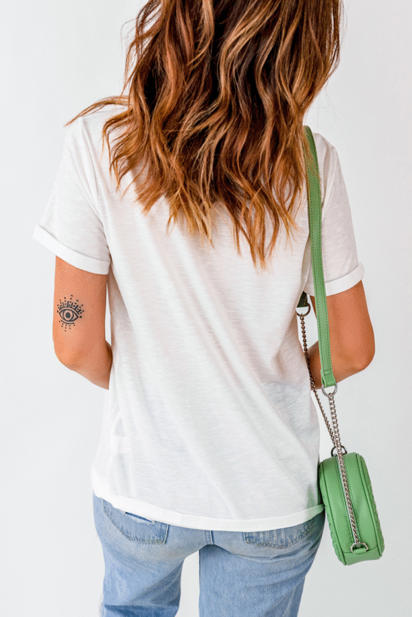 White mama Heart Embroidered Crew Neck T Shirt