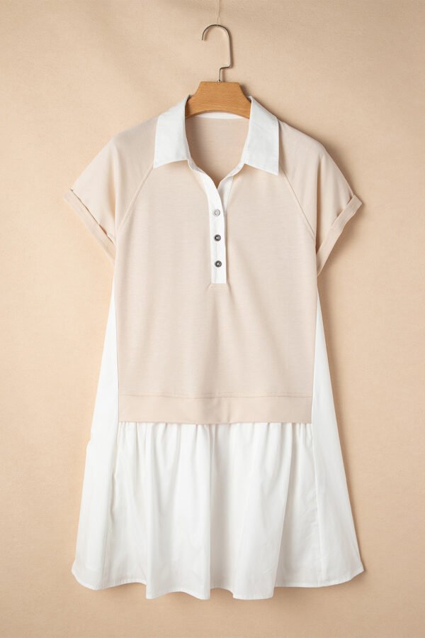 Jet Stream Shirt Collar Buttoned Patchwork Short Sleeve Mini Dress