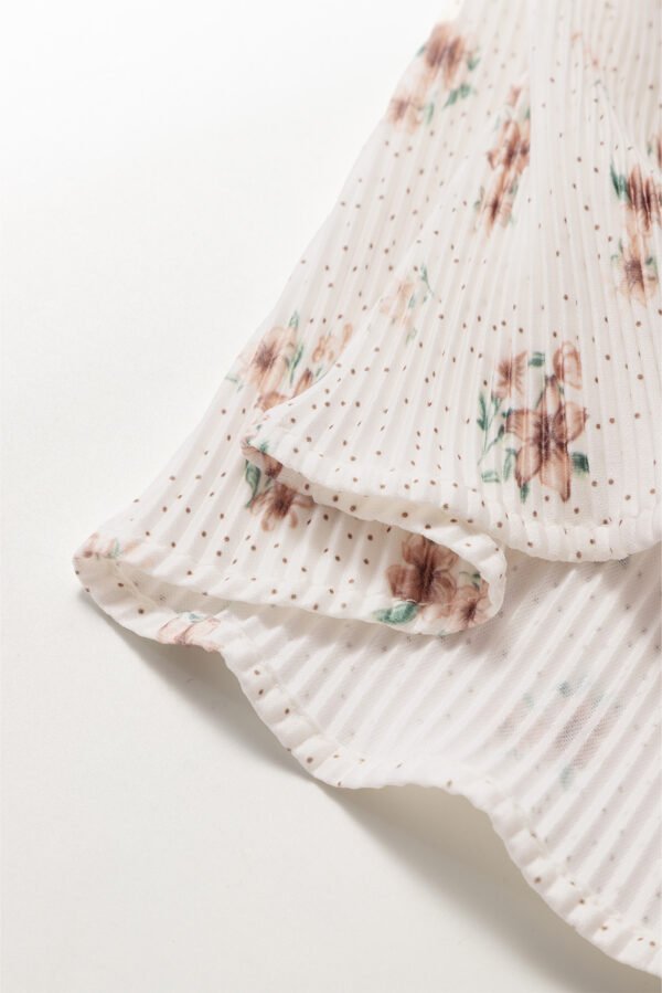 White Floral Pleated Big Bow Back Spaghetti Straps Tank Top