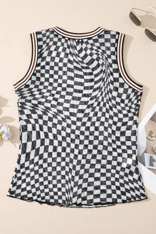 Multicolour Cheetah Checkered Dual Print Reversible Round Neck Mesh Tank Top
