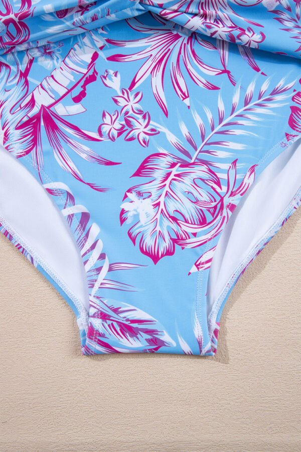 Sky Blue Plus Size Floral Print Twisted High Waist Bikini Set