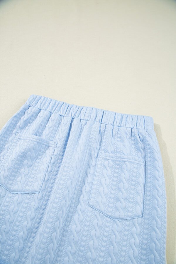 Beau Blue Contrast Trim Textured Crewneck Tee and Pocketed Skirt Set