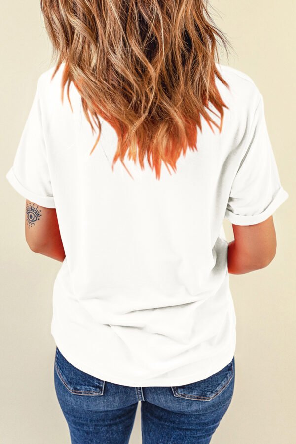 White Sequin Flag Bow Pattern Crew Neck Patriotic Tee