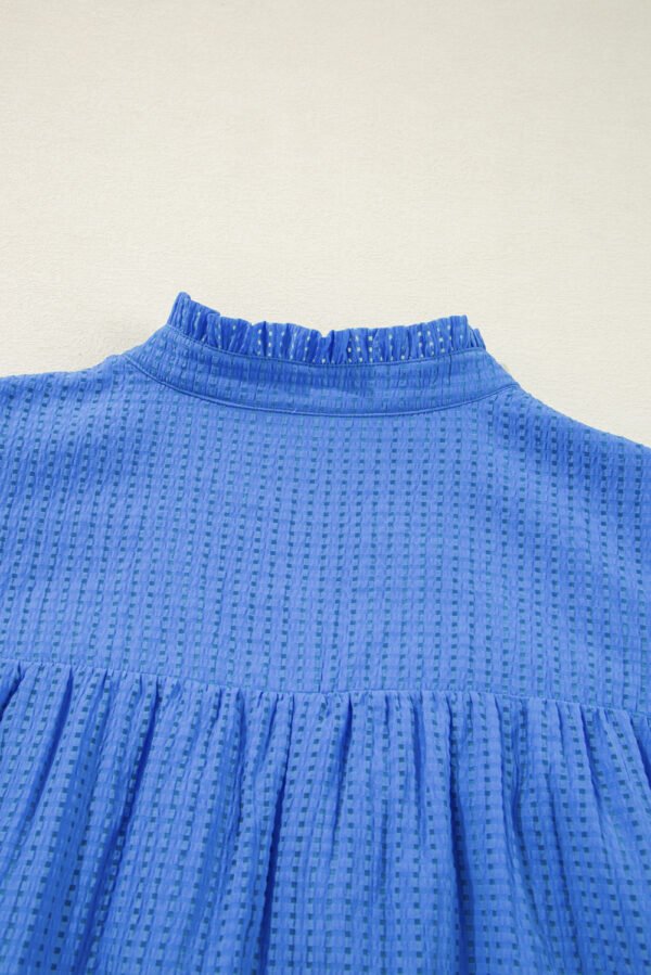 Sky Blue Plus Size Floral Embroidered Puff Sleeve Gingham Mini Dress