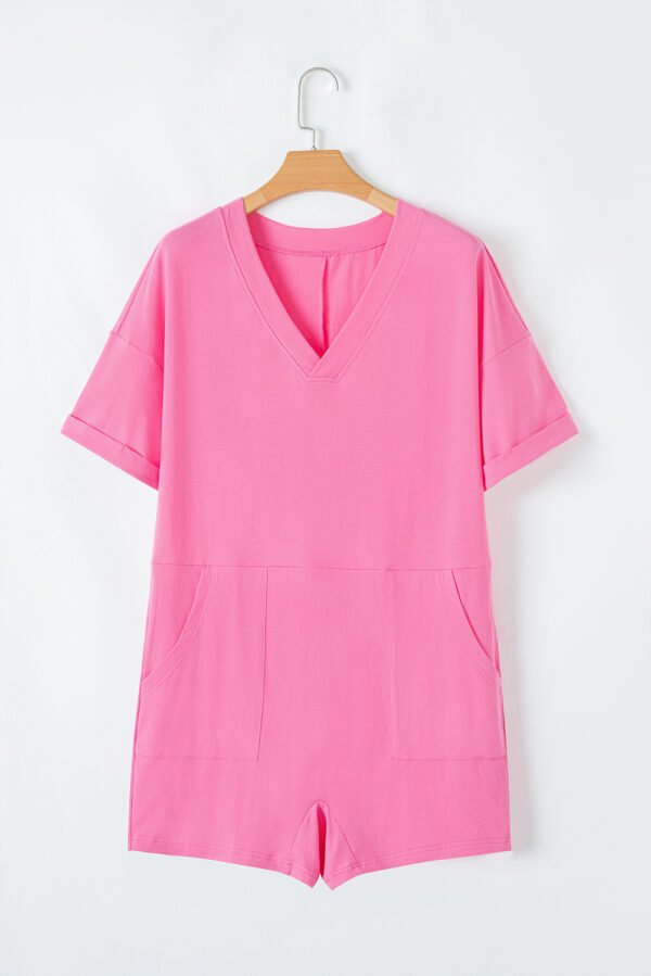Bonbon Loose Half Sleeve V Neck Knit Romper