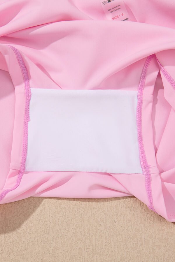 Pink Solid Pocketed Crossover High Waist Swim Skort