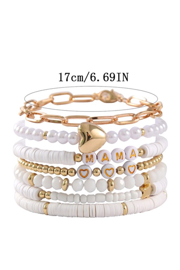 White MAMA Heart Pearl Beaded Chain Multi Layer Bracelet