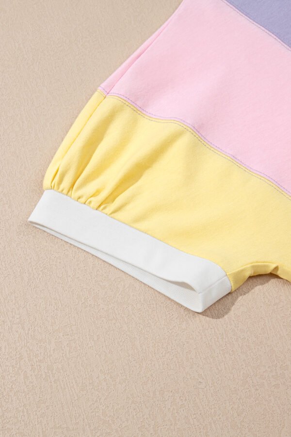 Purple Color Block Patchwork Half Sleeve Oversized T Shirt