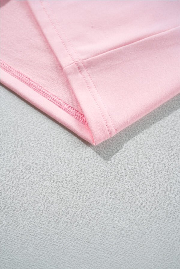 Gossamer Pink Color Block Half Buttoned Ruffled Short Sleeve T Shirt