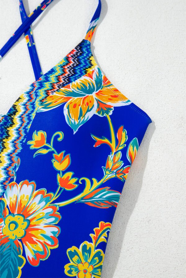 Blue Floral Plunging Slim & Sculpt One-Piece Crisscross Backless One Piece Swimsuit