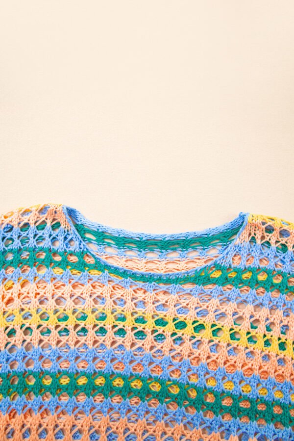 Beau Blue Multi Stripe Open Knit Sweater Beach Cover Up