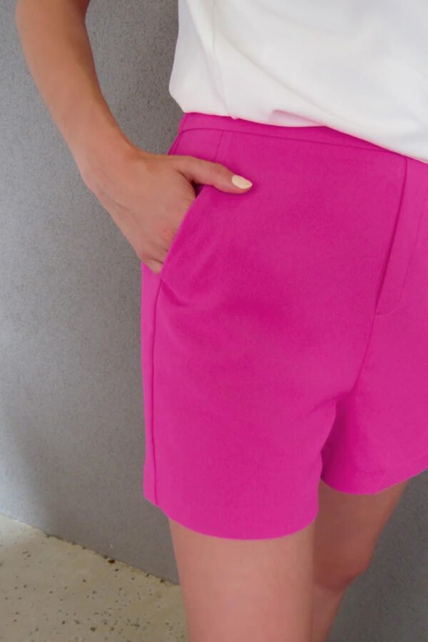 Sachet Pink Half Elastic Waist Casual Pocketed Shorts