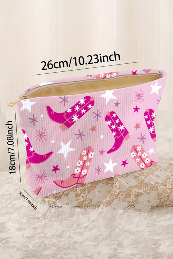 Pink Western Cowboy Boots Star Print Large Makeup Bag