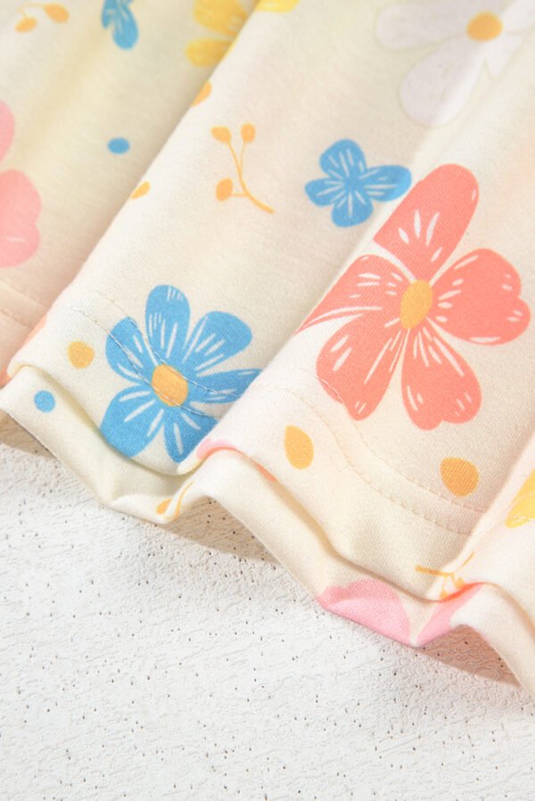 Apricot Floral Print Crop Top Wide Leg Short Set