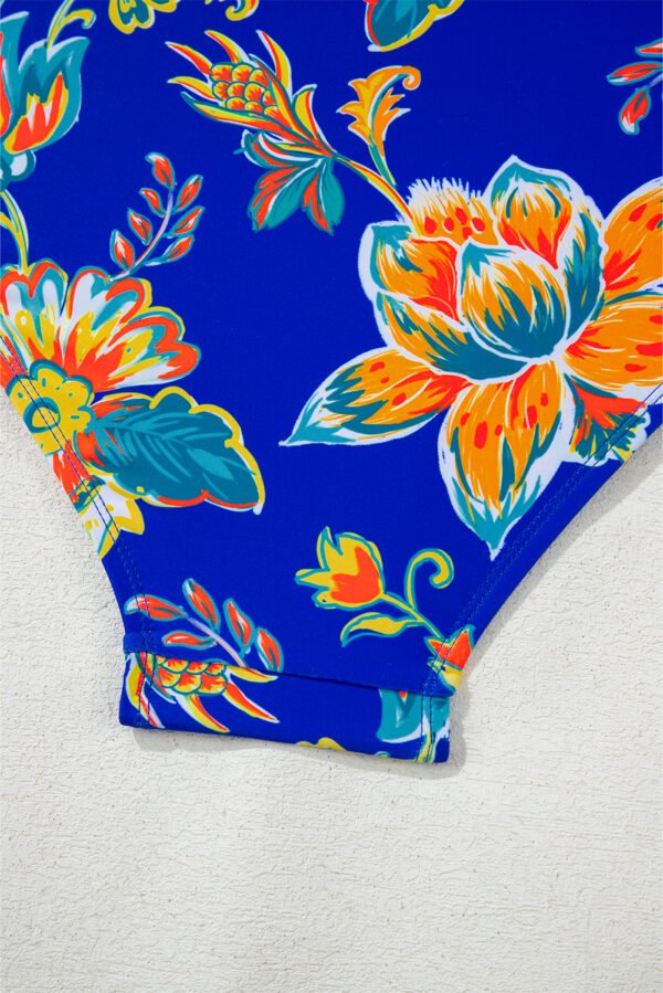 Blue Floral Plunging Slim & Sculpt One-Piece Crisscross Backless One Piece Swimsuit