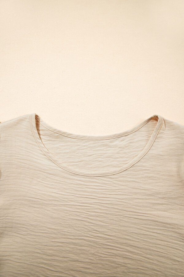 Beige Solid Color Ruffled Short Sleeve Casual Blouse