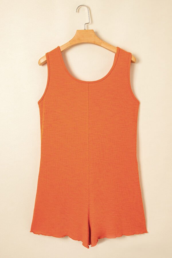 Grapefruit Orange U Neck Button Front Sleeveless Romper