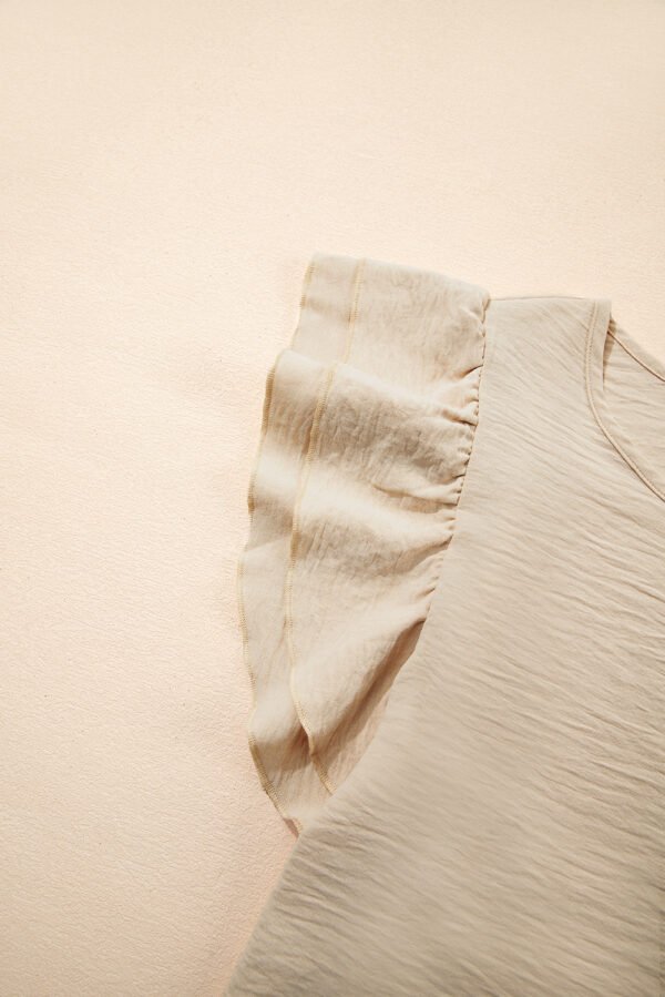 Beige Solid Color Ruffled Short Sleeve Casual Blouse