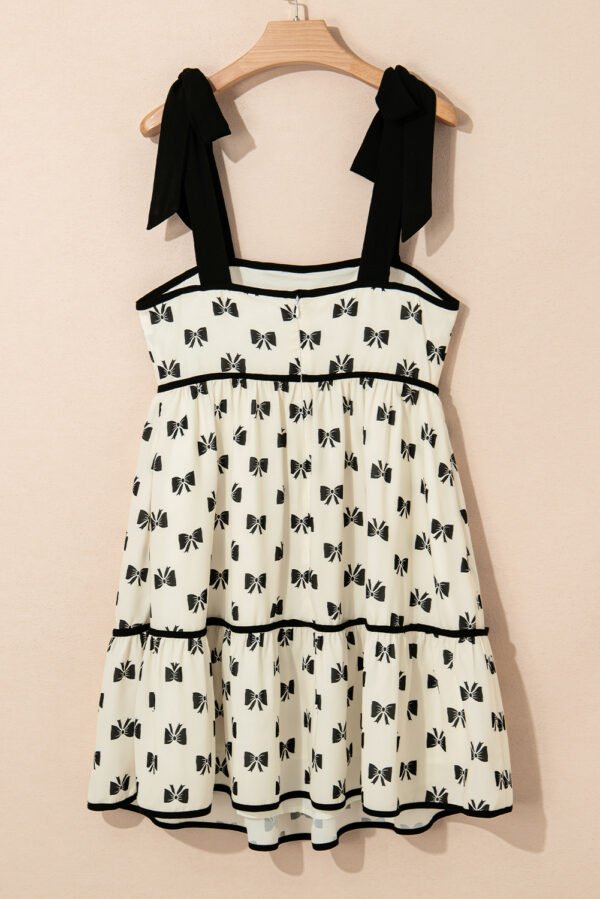 White Bow Knot Color Contrast Trim Knotted Shoulder Mini Dress