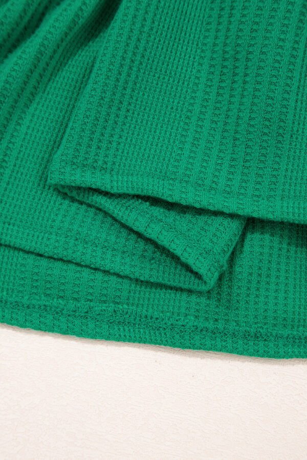 Green Solid Color Ribbed Ruffle Tank Top and Pants Set