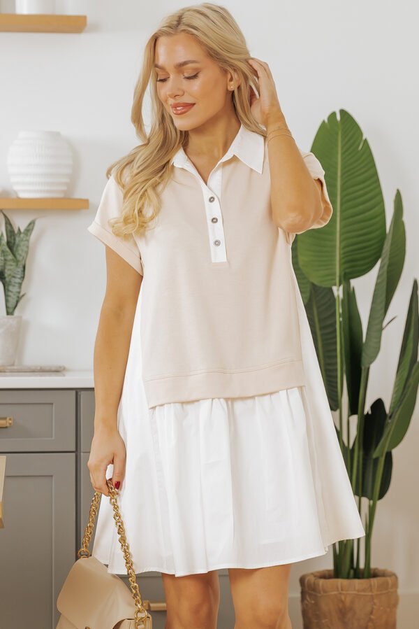 Jet Stream Shirt Collar Buttoned Patchwork Short Sleeve Mini Dress