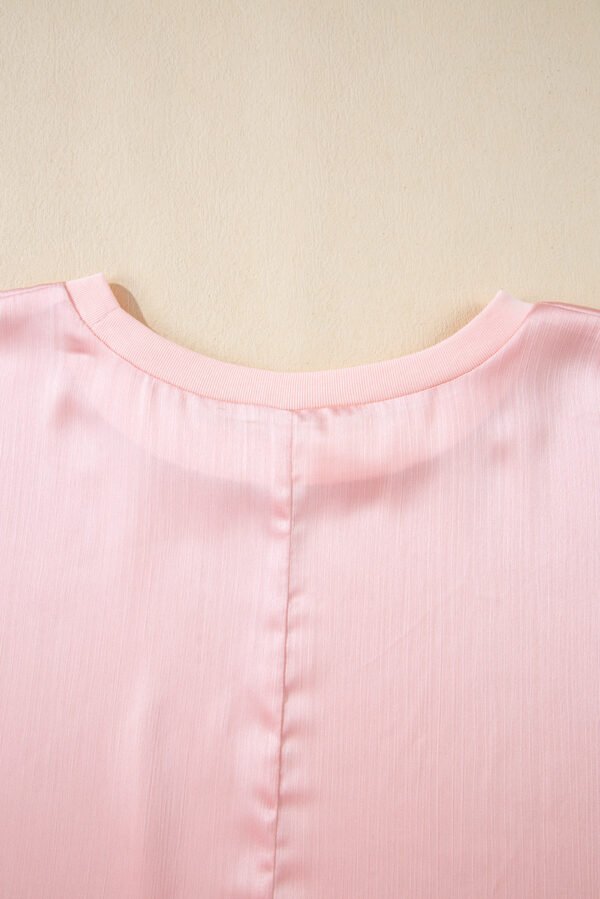 Pink Metallic Gloss Short Batwing Sleeve Plus Size Top