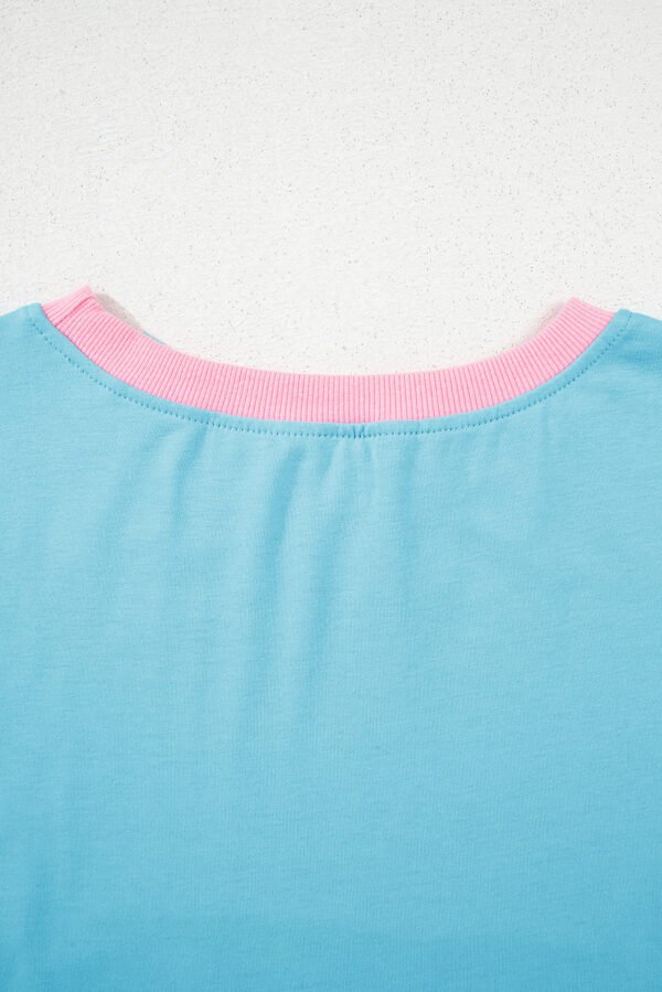 Turquoise Colorblock Edge Drop Shoulder T Shirt and Skort 2Pcs Set