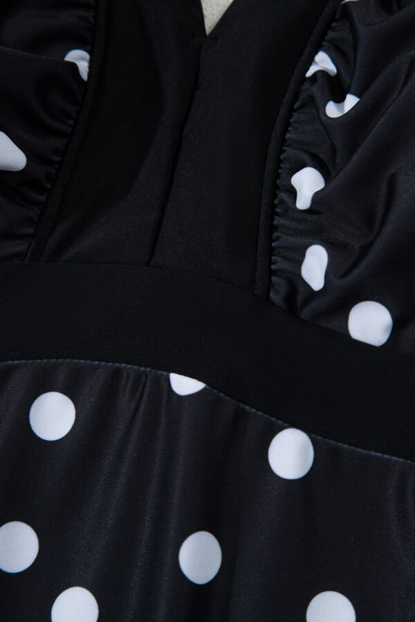 Black Polka Dot Print V Neck Tankini Set