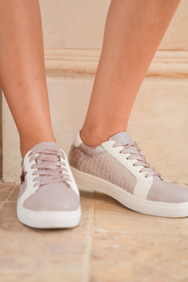 Gold Glitter Star Patchwork PU Leather Lace-up Sneakers