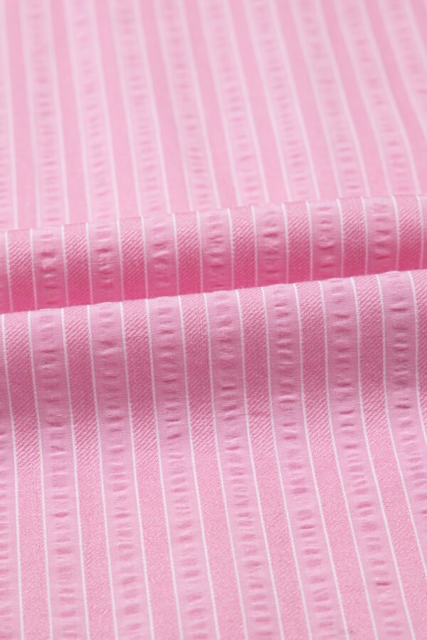 Pink Stripe V Neck Puff Short Sleeve Maxi Dress