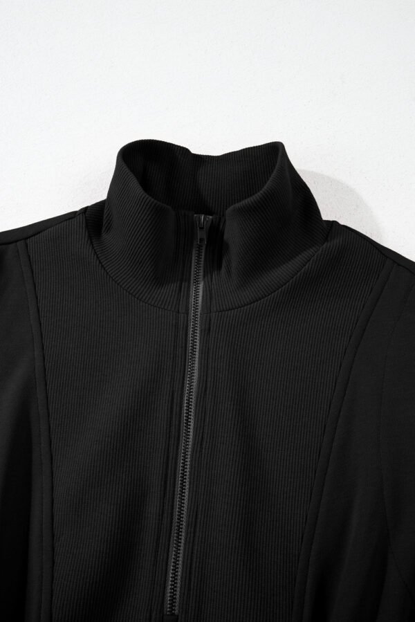 Black French Terry Zipped Collar Sleeveless Drawstring Waist Mini Dress