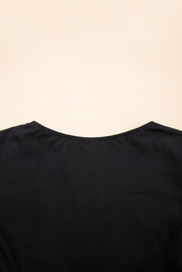 Black Contrast Ricrac Trim Ruffled V Neck Peplum Top