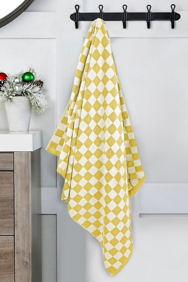 Yellow Cream Checkered Print Soft Large Bath Towel