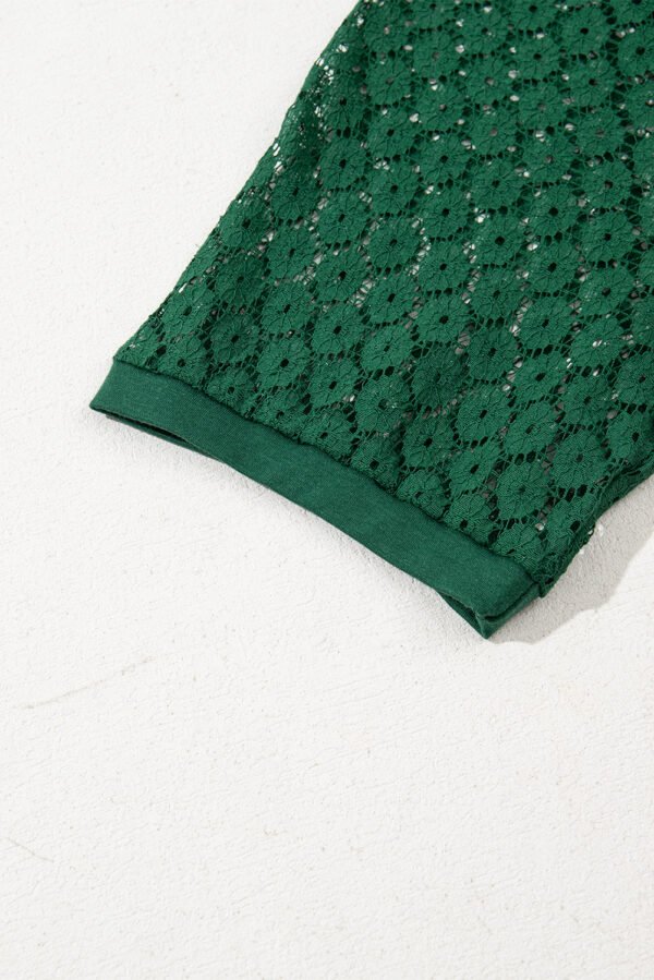 Green Contrast Lace Raglan Sleeve Pleated Detail Shift Dress