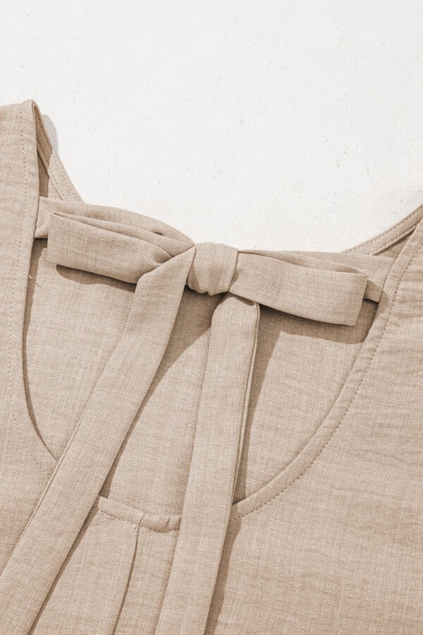 Smoke Gray Knot Scoop Back Ruffle Hem Sleeveless Mini Dress