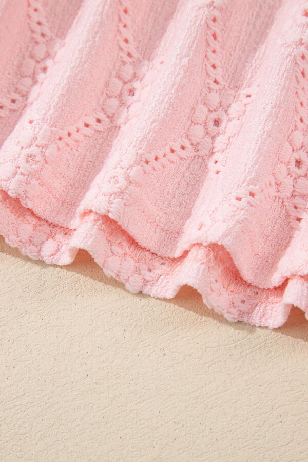 Pink Flower Geometric Textured Button Short Sleeve Top