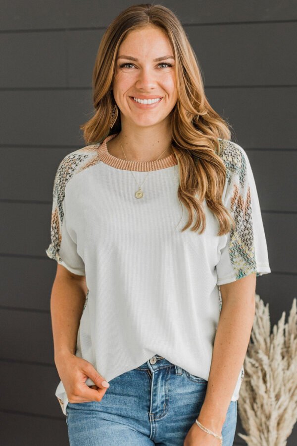 White Chevron Patchwork Raglan Sleeve Knitted T Shirt