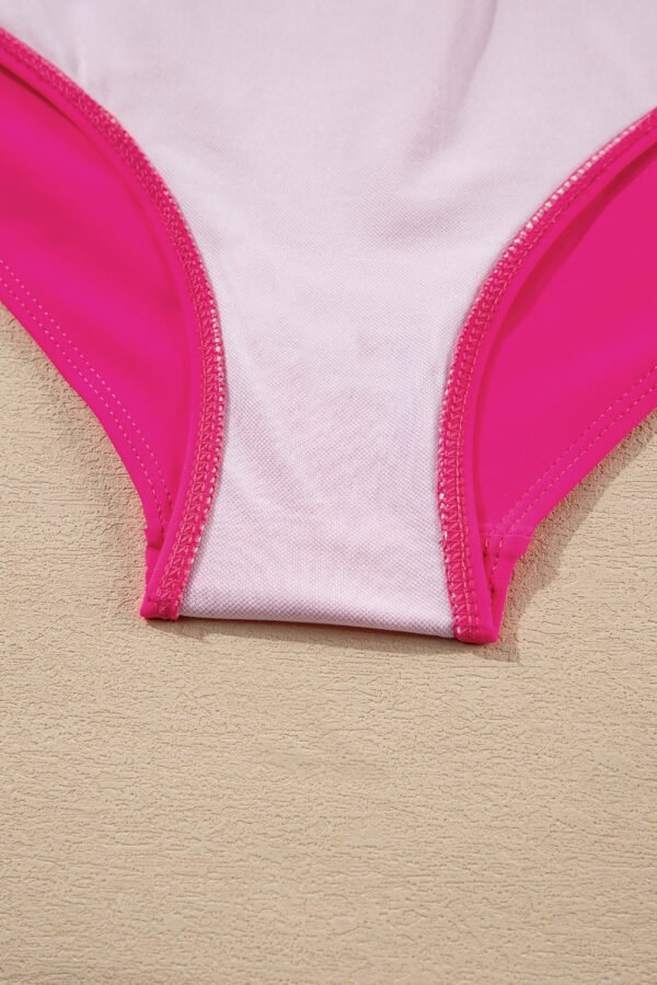 Rose Red Contrast Banding Tube Bikini High Waist 2pcs Swimsuit