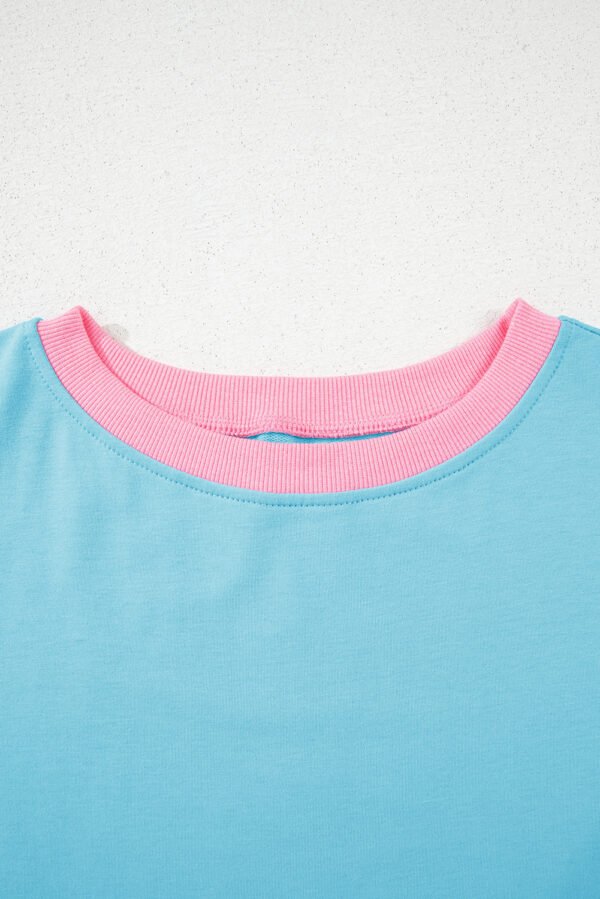 Turquoise Colorblock Edge Drop Shoulder T Shirt and Skort 2Pcs Set