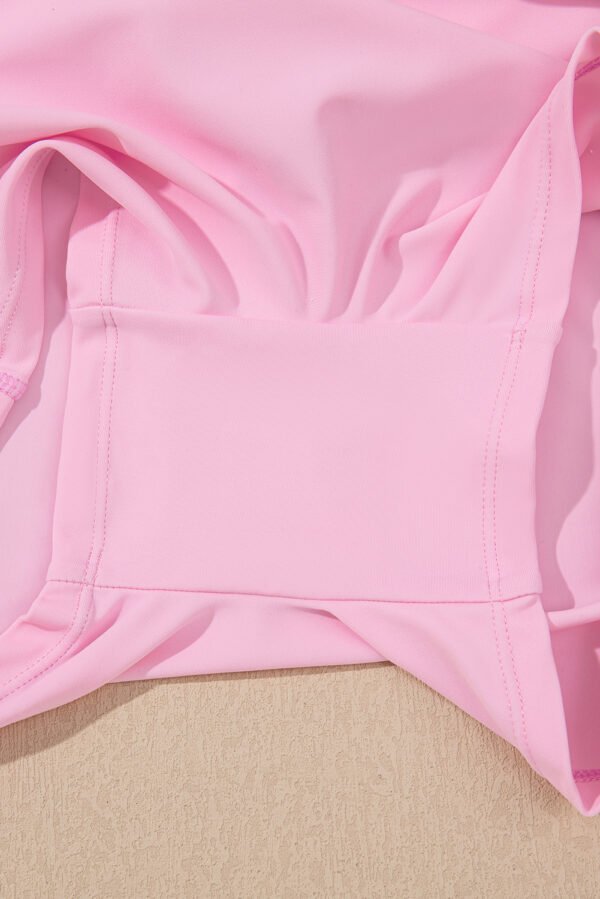 Pink Solid Pocketed Crossover High Waist Swim Skort