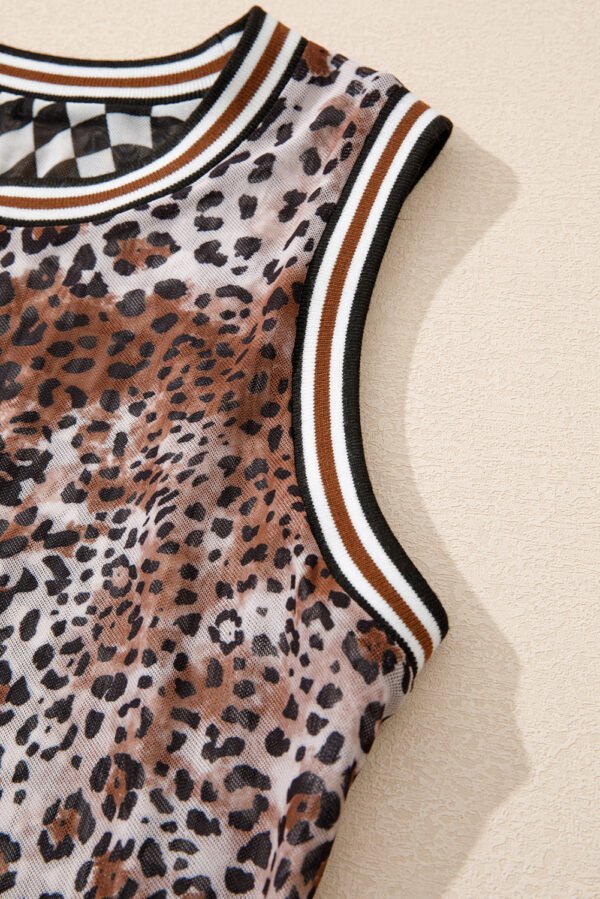 Multicolour Cheetah Checkered Dual Print Reversible Round Neck Mesh Tank Top