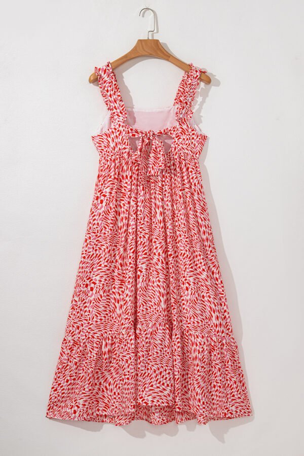 Pink Geometric Print Knot Back Sleeveless Ruffle Hem Dress