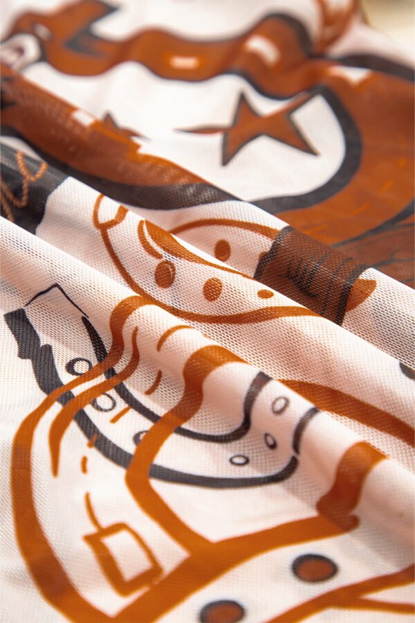 Brown Western Horseshoe Printed Mesh T Shirt