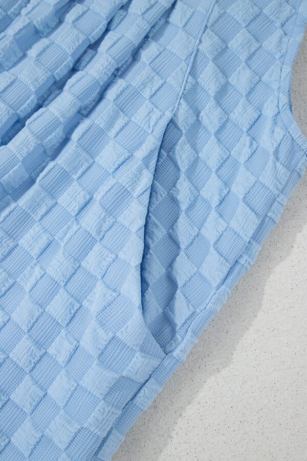 Beau Blue Checkered Pocketed High Waist Wide Leg Overall