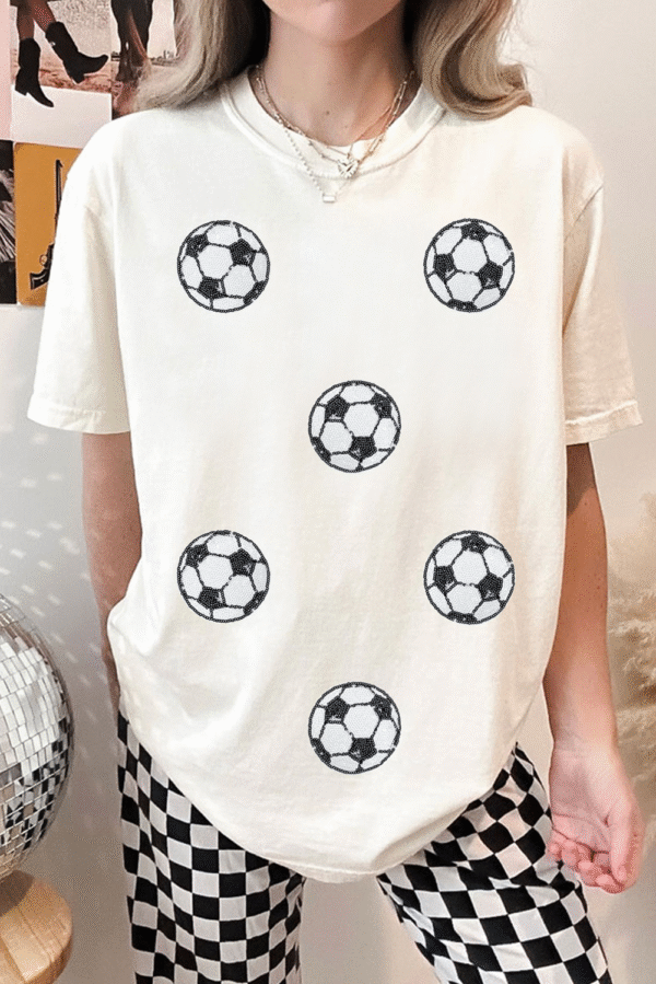White Sequin Football Patched Graphic Game Day T Shirt